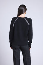 Jersey raglán de lúrex Coralie - Negro y lúrex plateado - Mujer