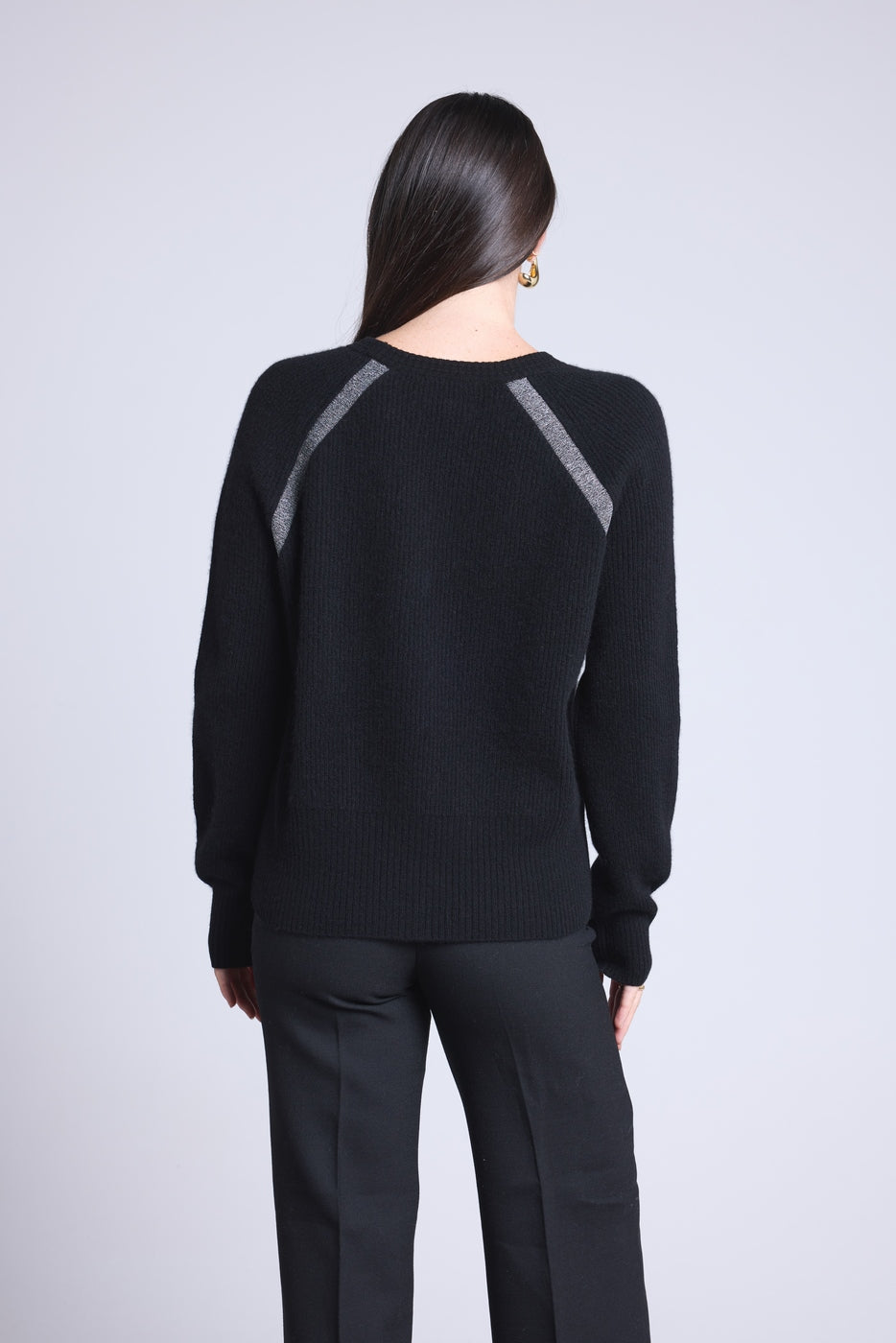 Jersey raglán de lúrex Coralie - Negro y lúrex plateado - Mujer