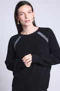 Jersey raglán de lúrex Coralie - Negro y lúrex plateado - Mujer