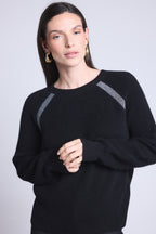 Jersey raglán de lúrex Coralie - Negro y lúrex plateado - Mujer