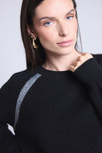 Jersey raglán de lúrex Coralie - Negro y lúrex plateado - Mujer