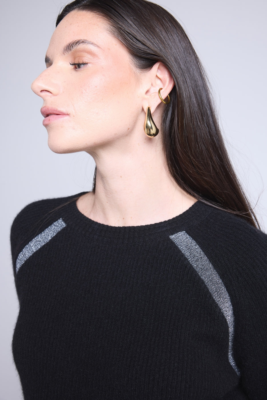 Jersey raglán de lúrex Coralie - Negro y lúrex plateado - Mujer