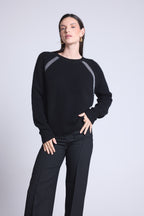 Jersey raglán de lúrex Coralie - Negro y lúrex plateado - Mujer