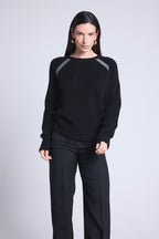 Jersey raglán de lúrex Coralie - Negro y lúrex plateado - Mujer