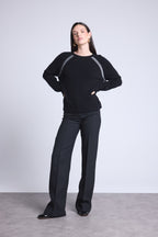Jersey raglán de lúrex Coralie - Negro y lúrex plateado - Mujer