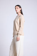 Pull Raglan Lurex Coralie - Beige Creme Et Lurex Dore - Femme
