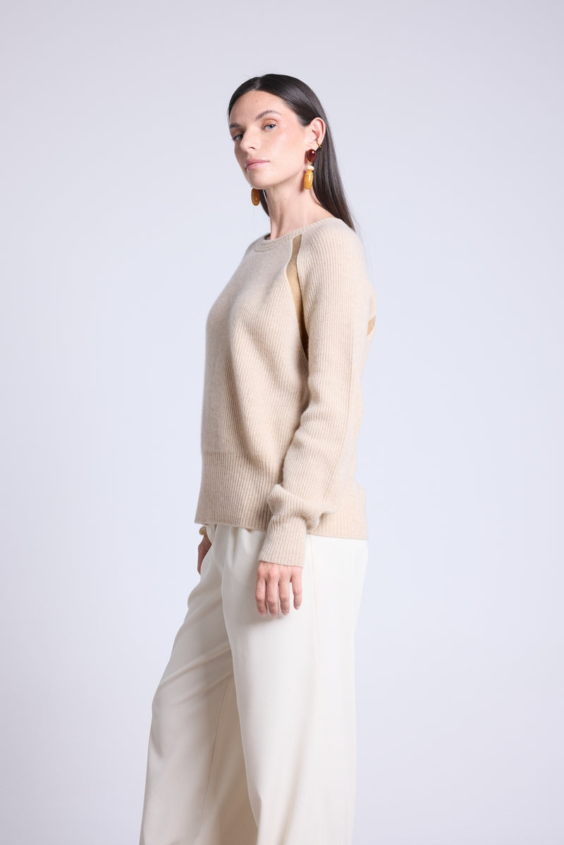 Pull Raglan Lurex Coralie - Beige Creme Et Lurex Dore - Femme