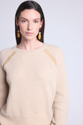 Pull Raglan Lurex Coralie - Beige Creme Et Lurex Dore - Femme