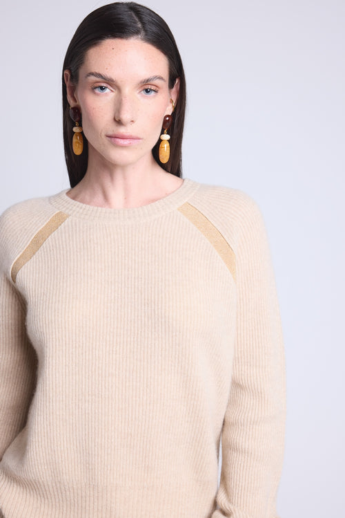Pull Raglan Lurex Coralie - Beige Creme Et Lurex Dore - Femme