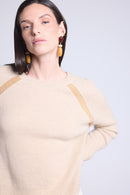 Pull Raglan Lurex Coralie - Beige Creme Et Lurex Dore - Femme