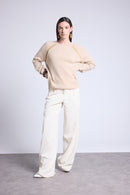 Pull Raglan Lurex Coralie - Beige Creme Et Lurex Dore - Femme