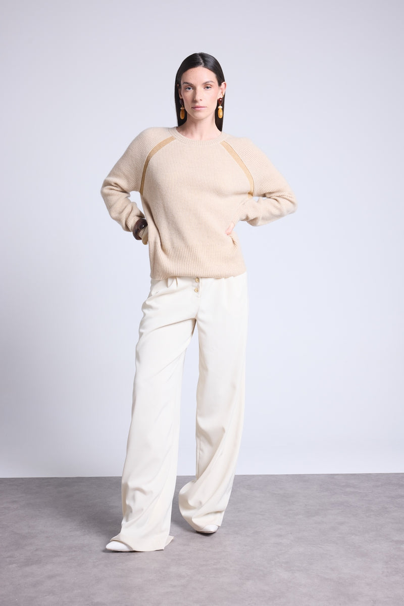 Pull Raglan Lurex Coralie - Beige Creme Et Lurex Dore - Femme