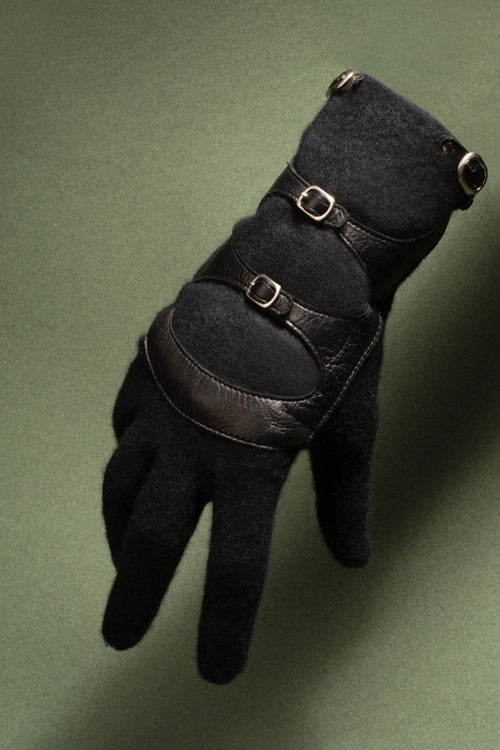 Gants Cory Maille Et Cuir Doublés Alpaga - Noir Tactile - Femme