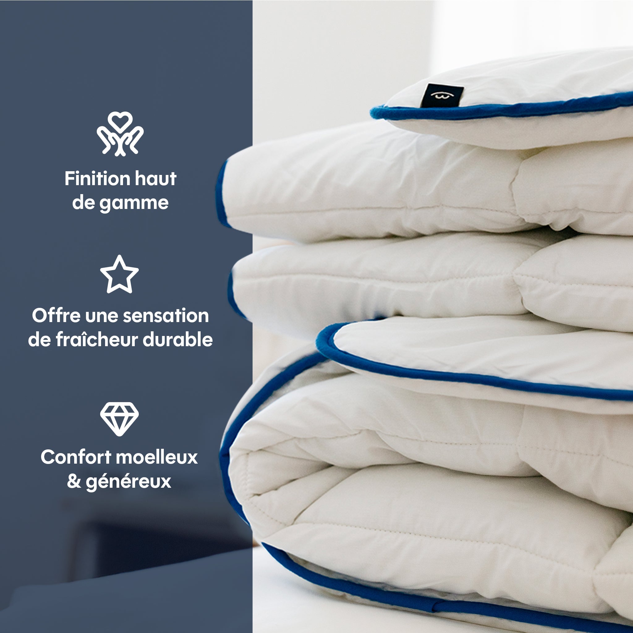 Couette légère temperée 100% fibres creuses siliconnées, enveloppe coton