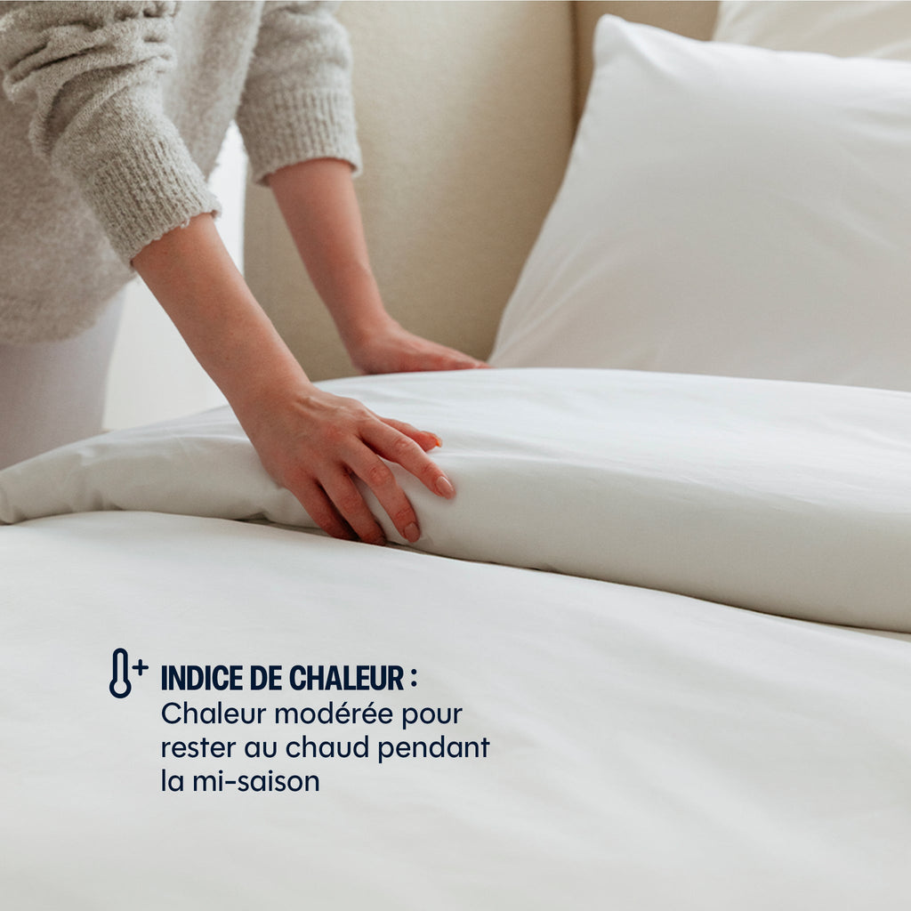 Couette légère temperée 100% fibres creuses siliconnées, enveloppe coton