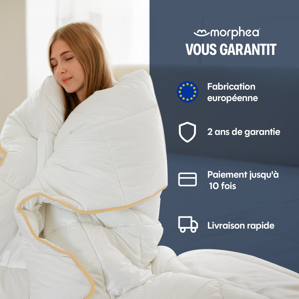 Couette légère temperée 100% fibres creuses siliconnées, enveloppe coton