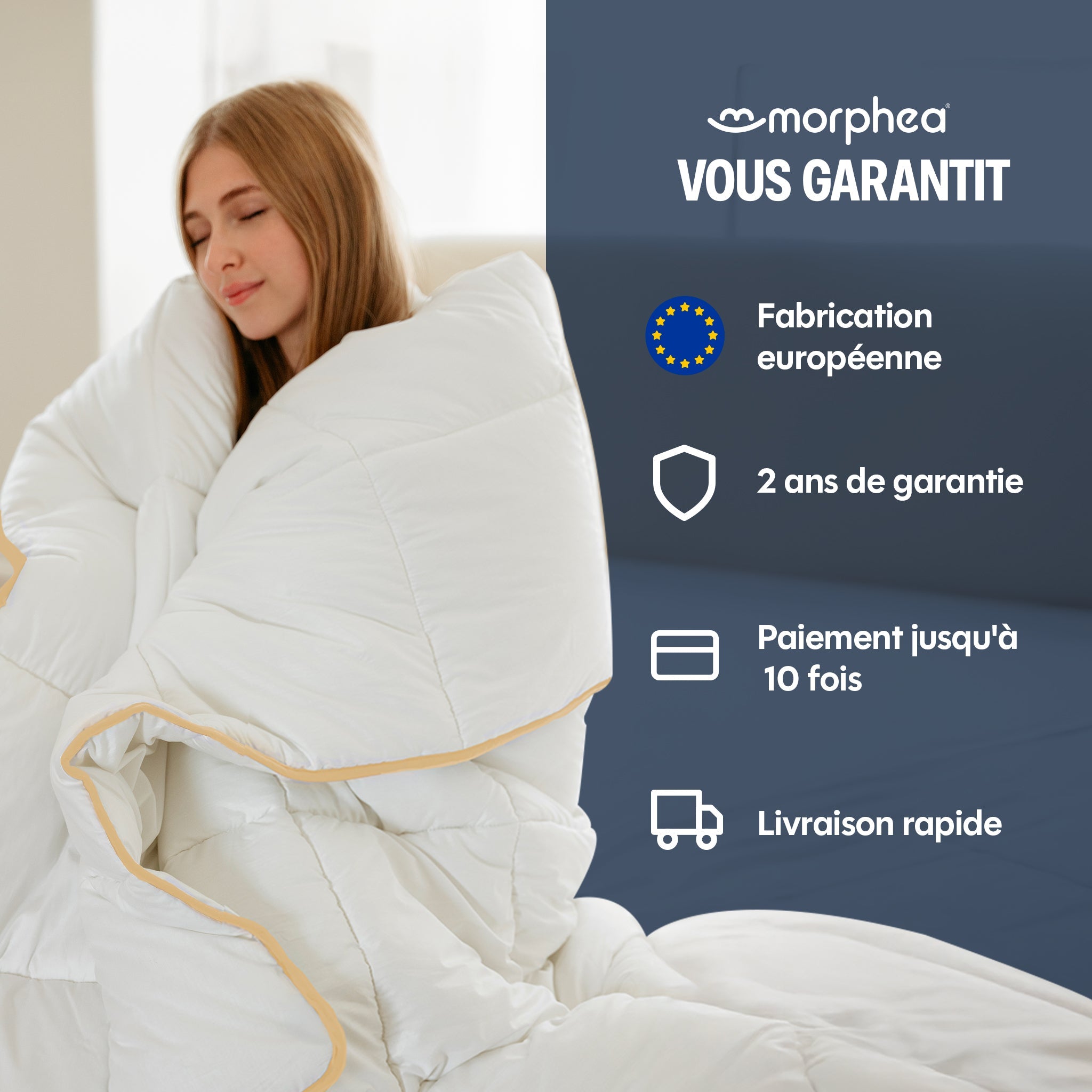 Couette légère temperée 100% fibres creuses siliconnées, enveloppe coton