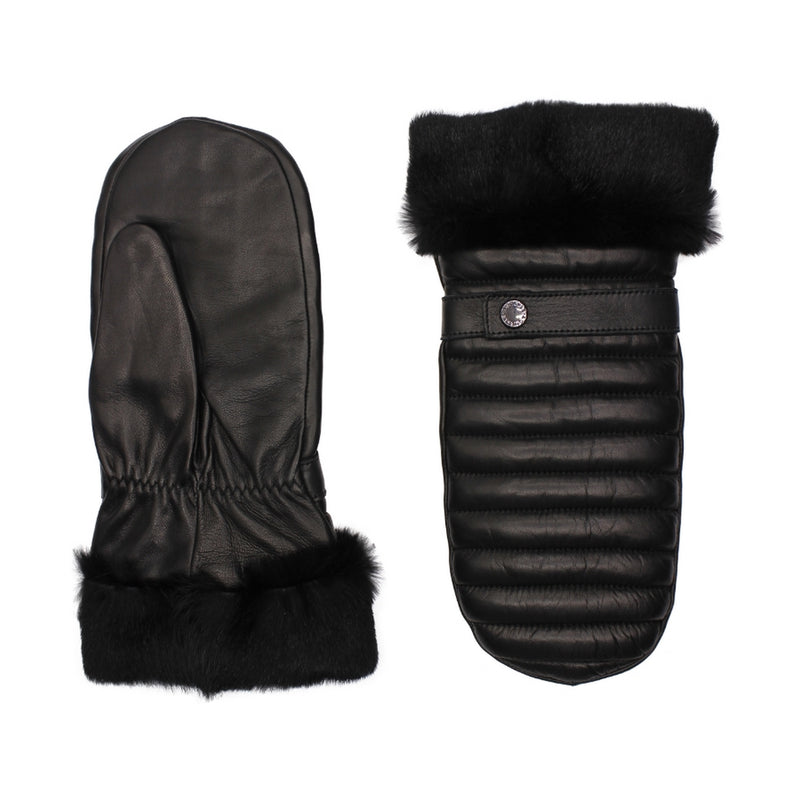 Mouffles Courchevel Cuir Doublés Lapin - Noir - Femme