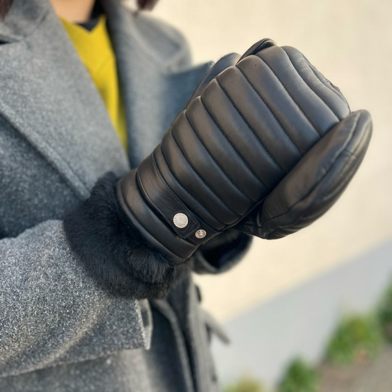 Mouffles Courchevel Cuir Doublés Lapin - Noir - Femme