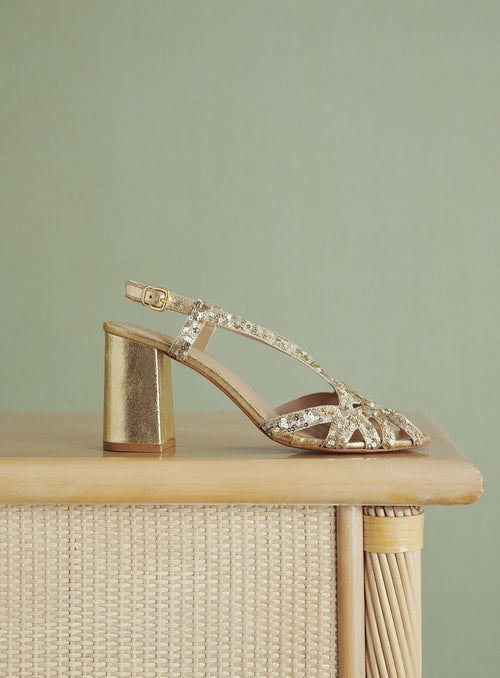 Sequin Crown Sandals - Gold/Silver