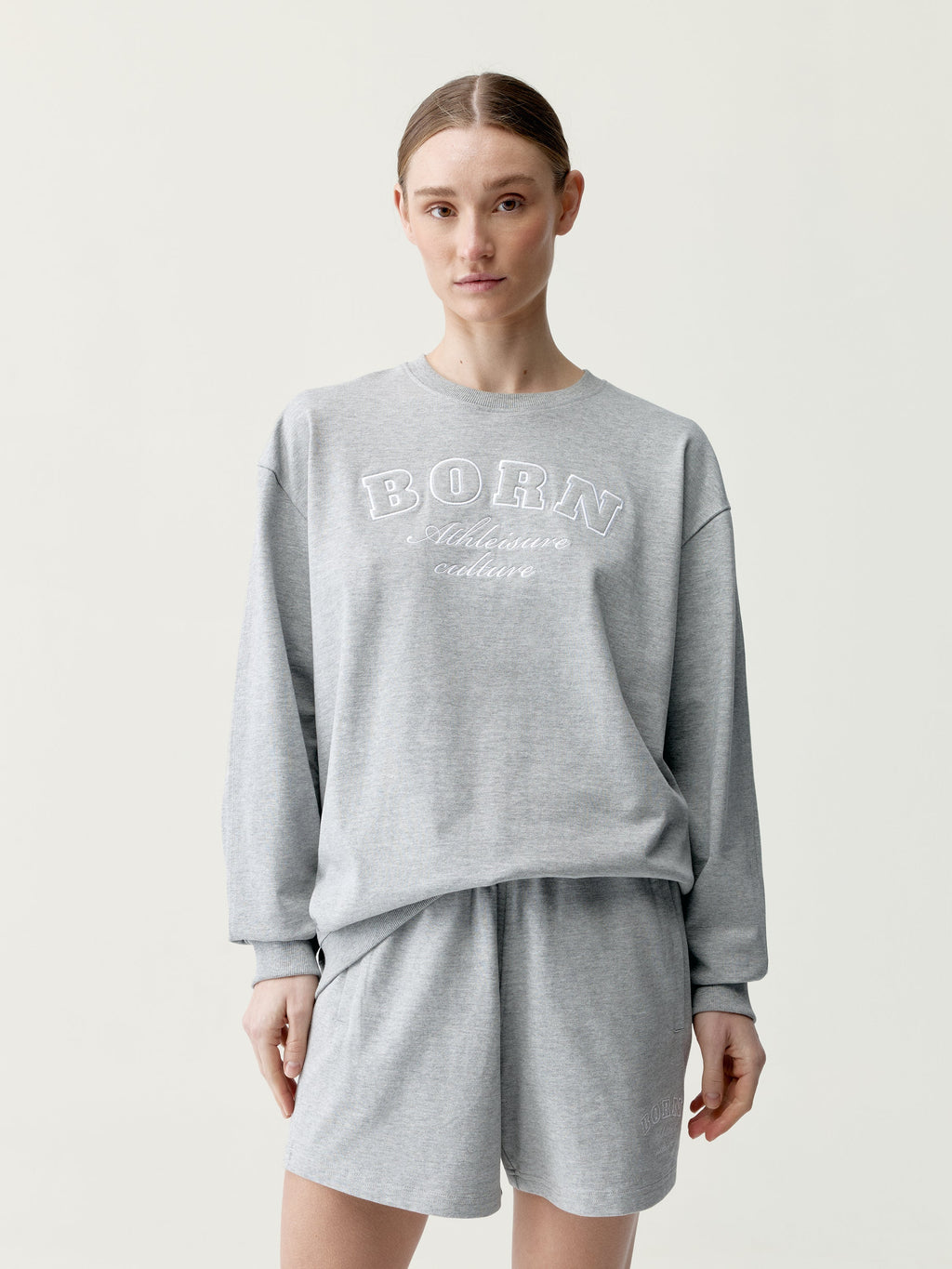 Kurzes Sweatshirt – Hellgrau Meliert – Damen