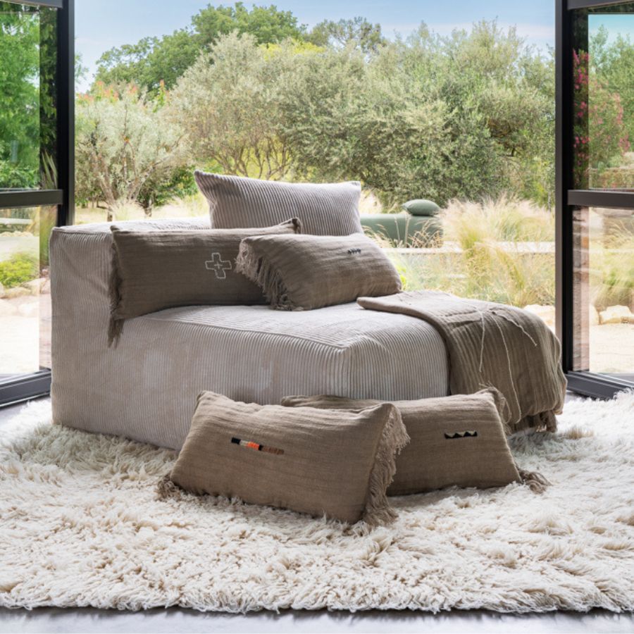 Housse De Coussin En Lin À Motif "Amérindien" Brodé - Marron