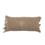 Linen Cushion Cover with Embroidered “Native American” Pattern - Brown
