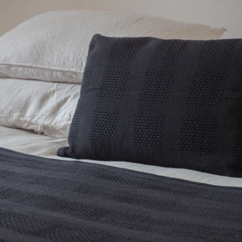 Crocheted Cotton Cushion Cover - Black