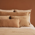 Embroidered Slub Cotton Cushion Cover - Brown
