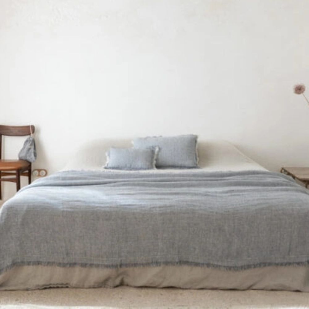 Double-Layer Linen Gauze Cushion Cover - Blue