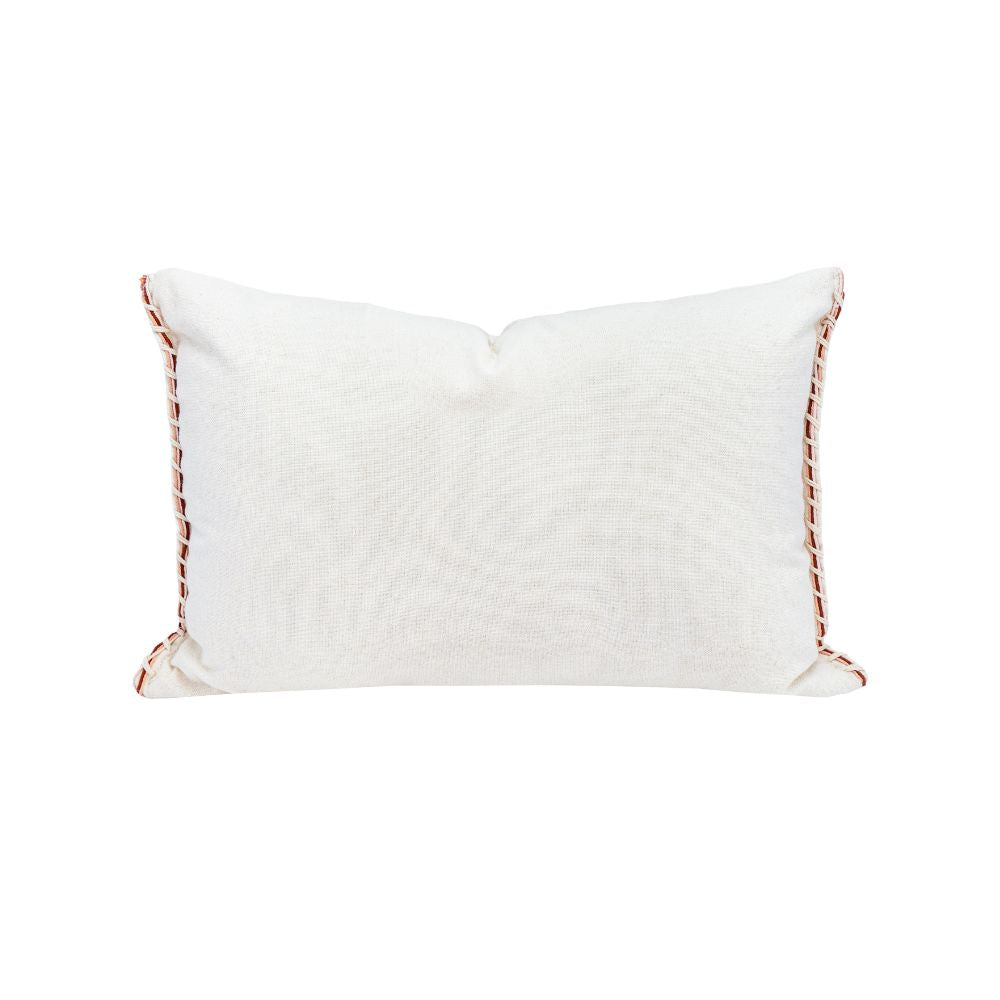 Housse De Coussin En Lin Et Coton Avec Bordure Colorée - Ecru