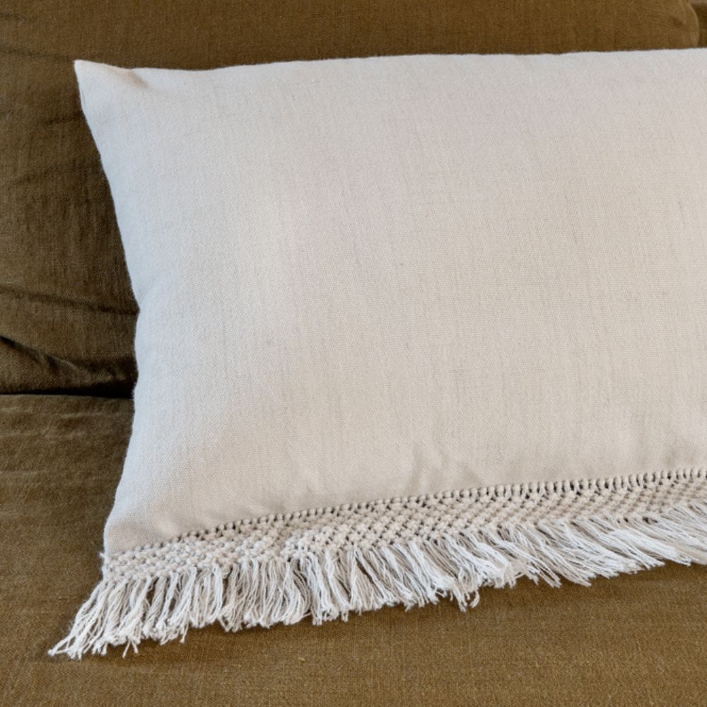 Macramé Embroidered Cushion Cover - Ecru