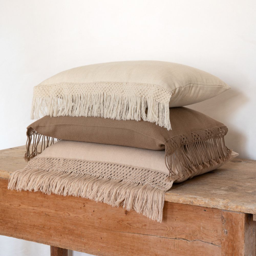 Macramé Embroidered Cushion Cover - Ecru