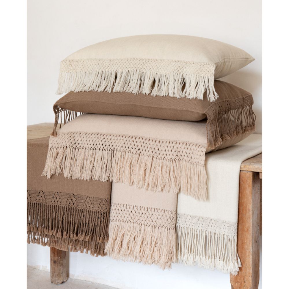 Macramé Embroidered Cushion Cover - Pink