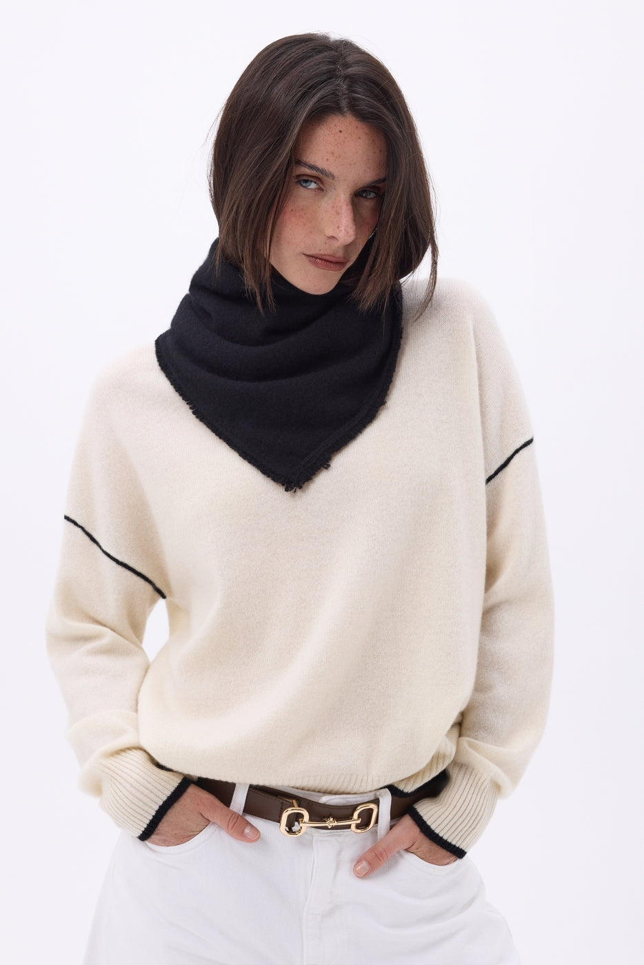 Plain Triangle Bandana Scarf Cozy - Black - Women
