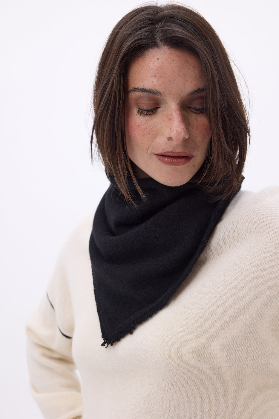 Plain Triangle Bandana Scarf Cozy - Black - Women