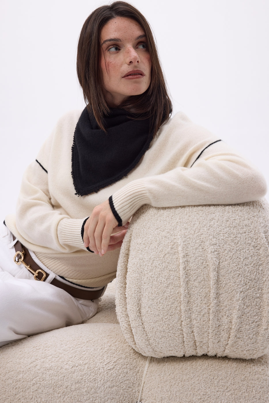 Plain Triangle Bandana Scarf Cozy - Black - Women