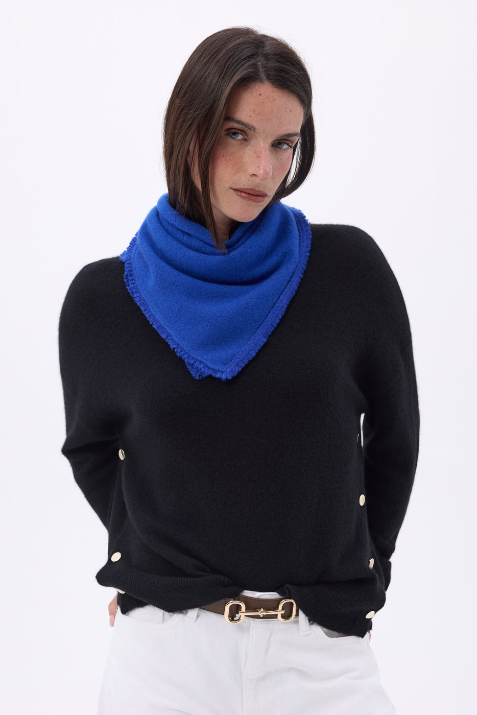 Bufanda bandana triangular lisa Cozy - Azul rey - Mujer