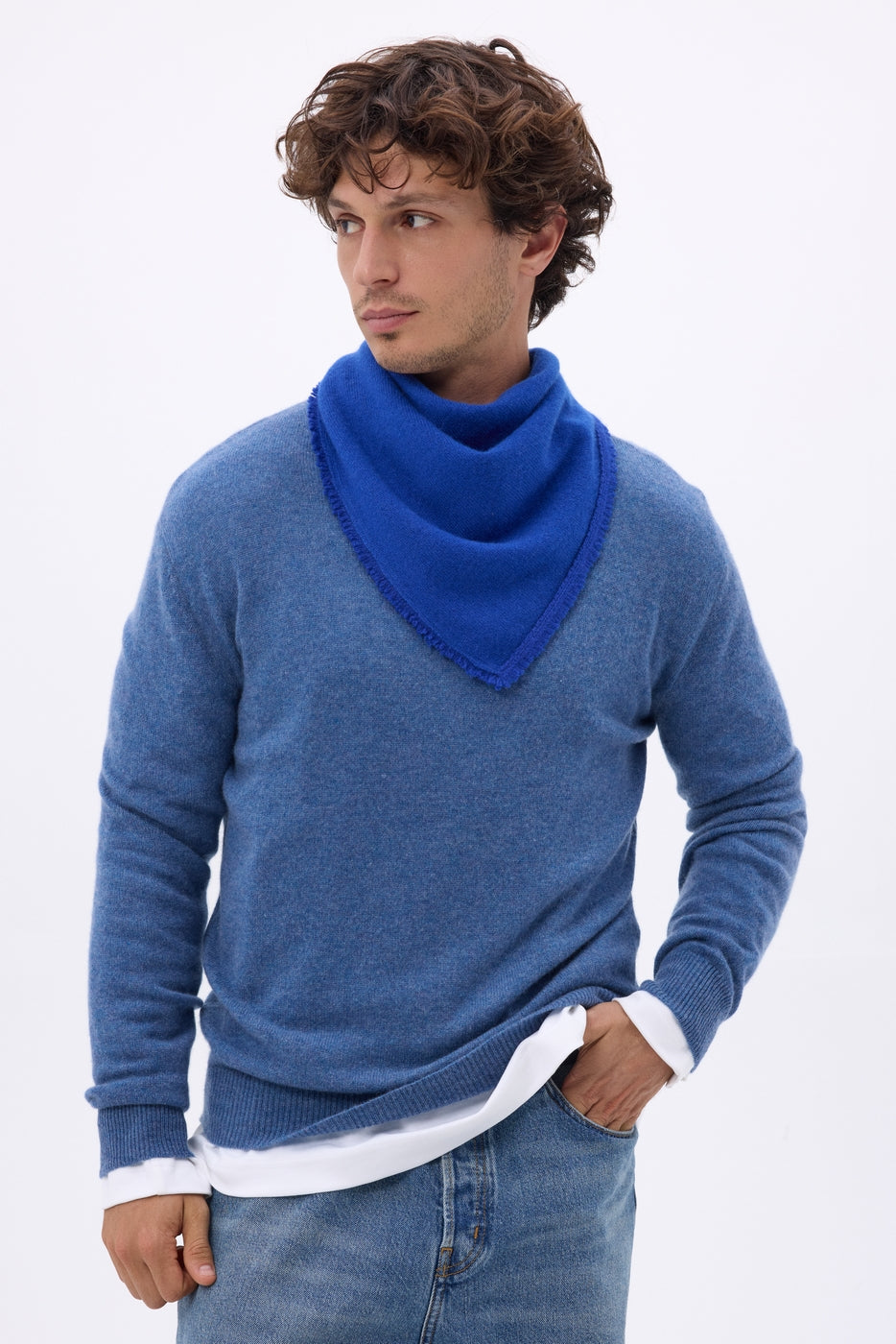 Bufanda bandana triangular lisa Cozy - Azul rey - Hombre