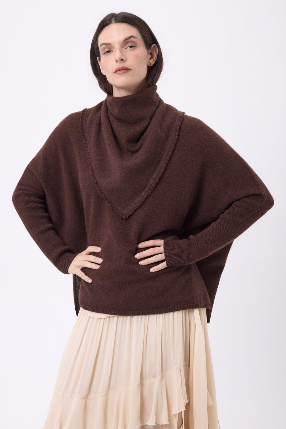 Bufanda bandana triangular lisa Cozy - Marrón chocolate - Mujer