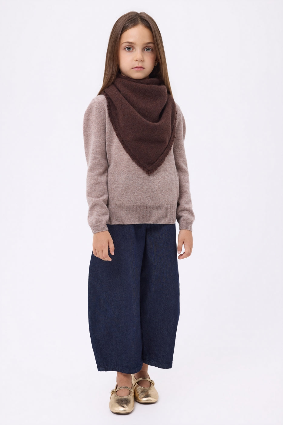 Sciarpa Bandana Triangolo Tinta Unita Cozy - Marrone Cioccolato - Bambino - 100% Cashmere