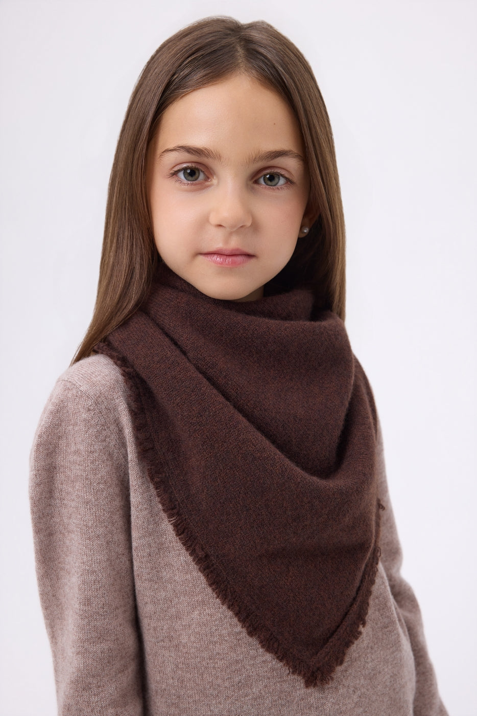 Sciarpa Bandana Triangolo Tinta Unita Cozy - Marrone Cioccolato - Bambino - 100% Cashmere