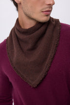 Sciarpa Bandana Triangolare Tinta Unita Cozy - Marrone Cioccolato - Uomo - 100% Cashmere