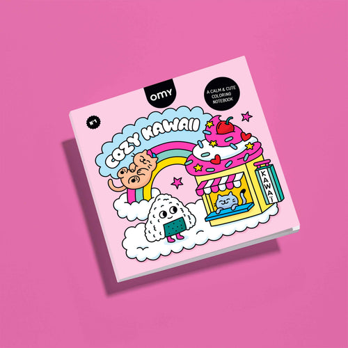Cahier de coloriage OMY Cozy Art Kawaii avec personnages kawaii, arc-en-ciel, pâtisserie et univers mignon à colorier - carnet de coloriage apaisant pour enfants et adultes