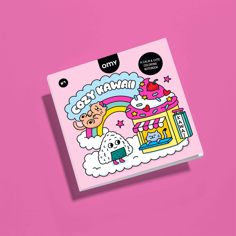 Cahier de coloriage OMY Cozy Art Kawaii avec personnages kawaii, arc-en-ciel, pâtisserie et univers mignon à colorier - carnet de coloriage apaisant pour enfants et adultes