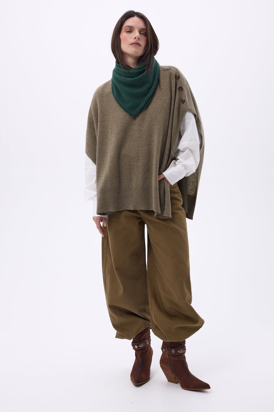 Sciarpa Bandana Triangolo Tinta Unita Cozy - Verde Bottiglia - Donna - 100% Cashmere