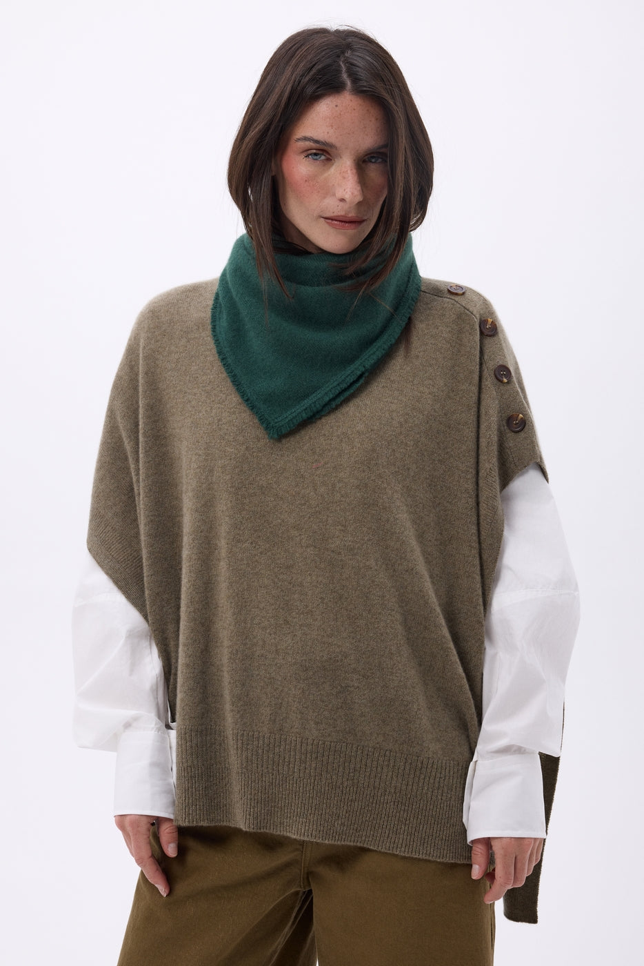 Sciarpa Bandana Triangolo Tinta Unita Cozy - Verde Bottiglia - Donna - 100% Cashmere