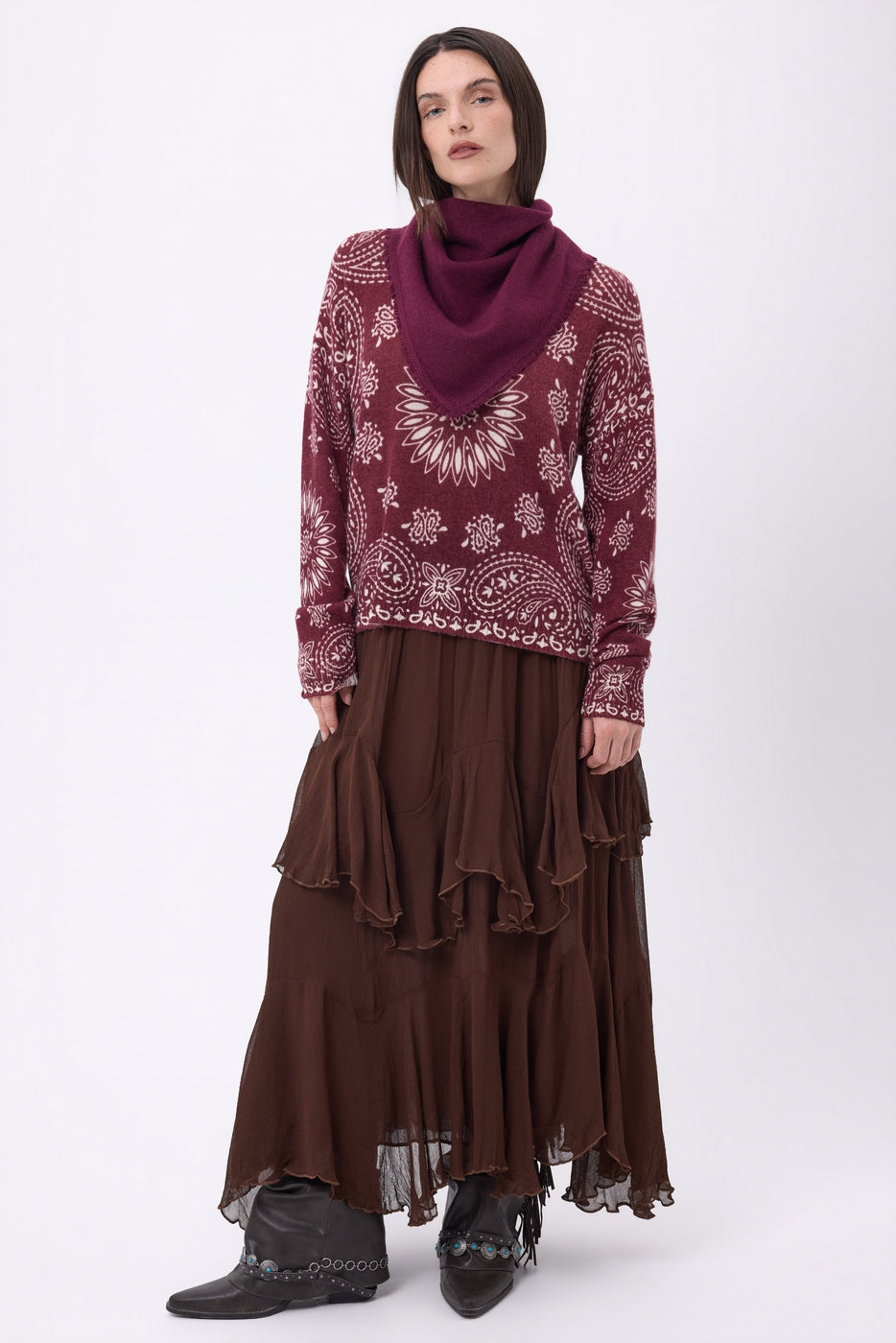 Bufanda bandana triangular lisa Cozy - Burdeos - Mujer