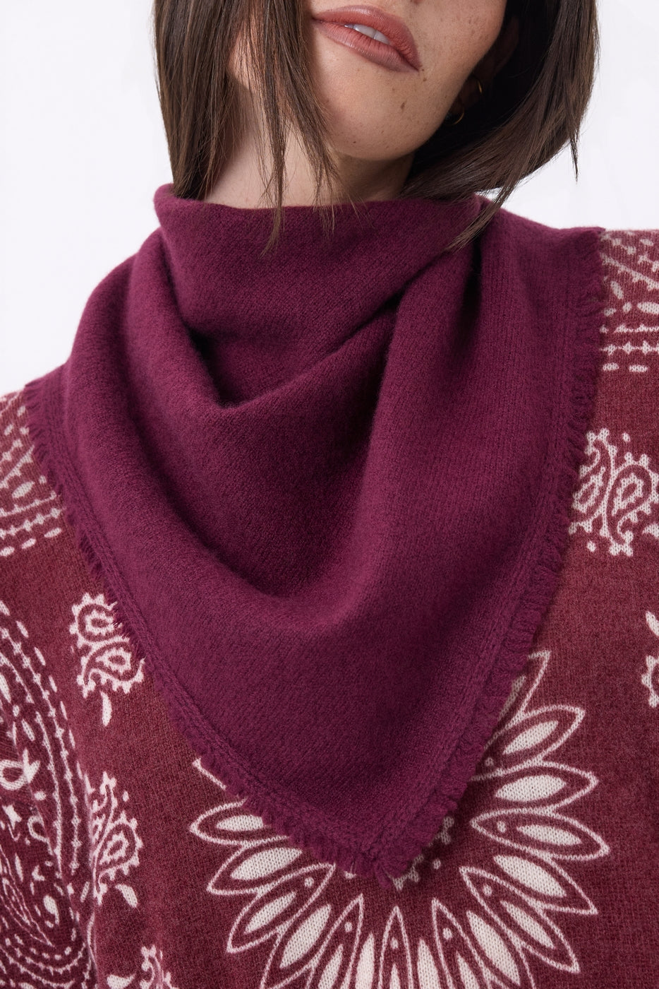 Bufanda bandana triangular lisa Cozy - Burdeos - Mujer