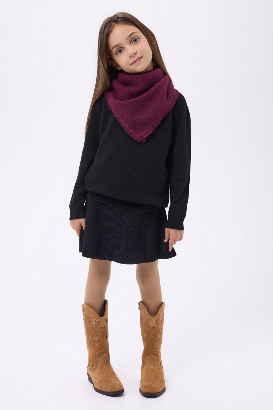 Cozy Plain Triangle Bandana Scarf - Wine - Kids